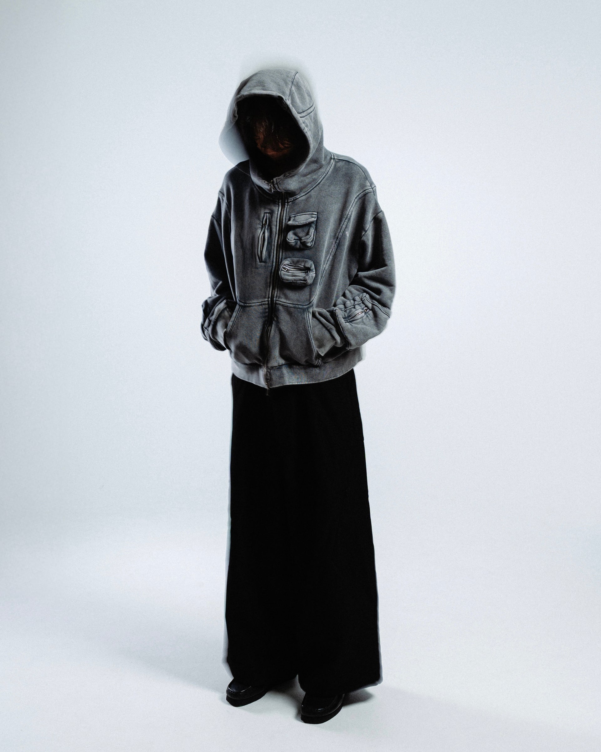 OBJECT DYED CARGO ADJUSTER HOODIE (GREY)