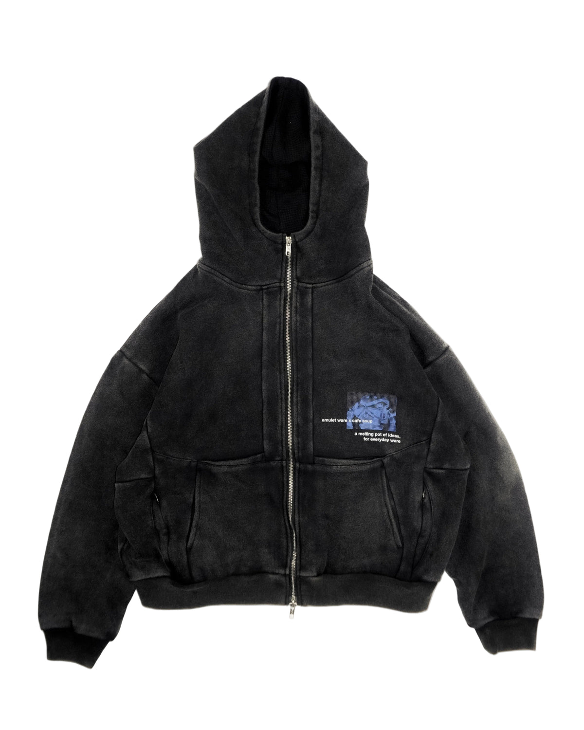 CAFE SOUP x AMULET PANEL BLOCK HOODIE (BLACK)